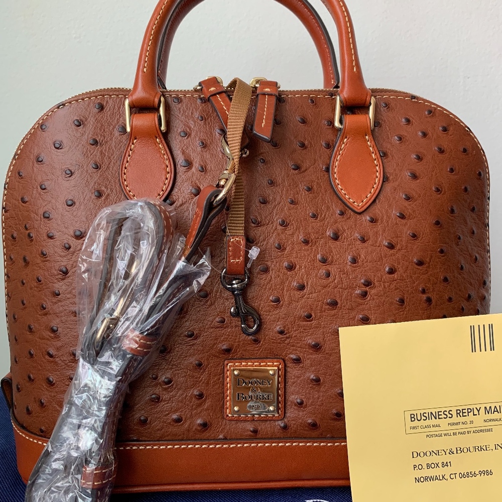 Dooney & Bourke NWT Ostrich Leather Cognac Purse